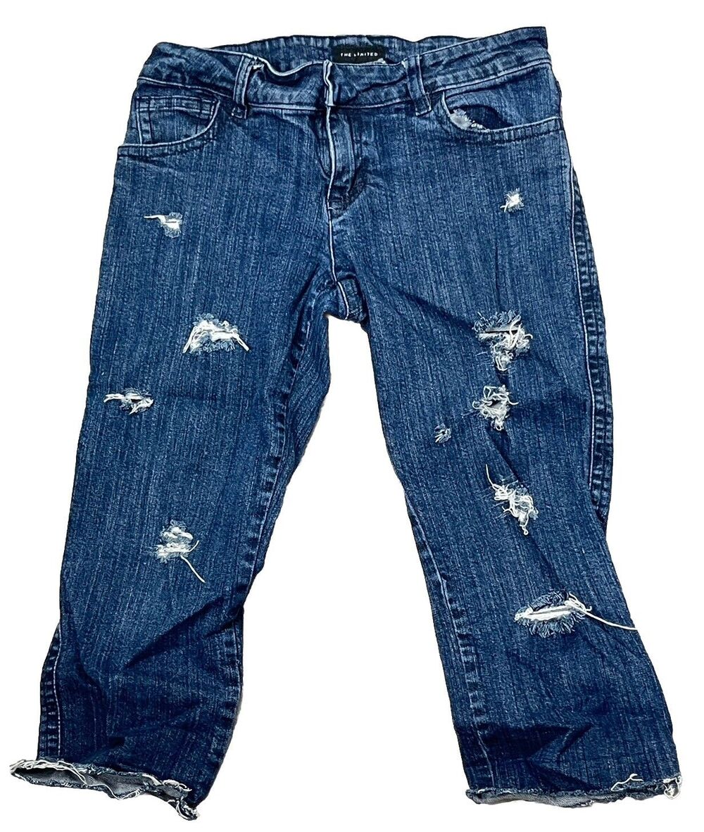 The Limited Low Rise Capri Jeans Distressed Raw Hem Blue Medium Wash Stretch 4